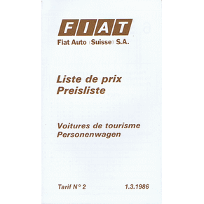 Price list Fiat 1986 (Switzerland)