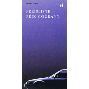 Price list Honda 1986 (Switzerland)