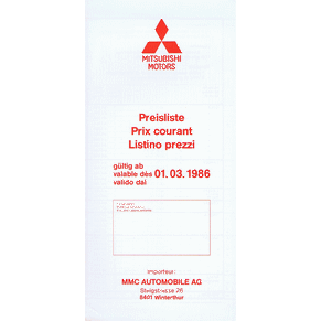 Price list Mitsubishi 1986 (Switzerland)
