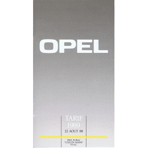 Price list Opel 1989