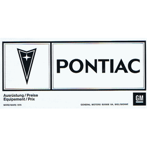 Price list Pontiac 1976 (Switzerland)
