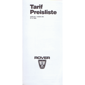 Price list Rover 2600/3500 1985 (Switzerland)