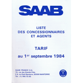 Price list Saab 1984