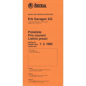 Price list Skoda 1985 (Switzerland)