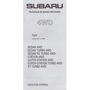 Price list Subaru 1985 (Switzerland)