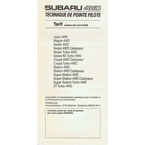 Price list Subaru 1985 (Switzerland)