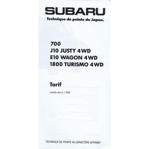 Price list Subaru 1985 (Switzerland)