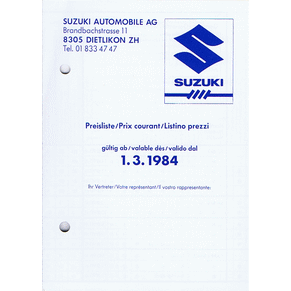 Price list Suzuki 1984 (Switzerland)