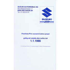 Price list Suzuki 1986 (Switzerland)