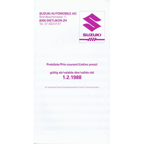 Price list Suzuki 1988 (Switzerland)