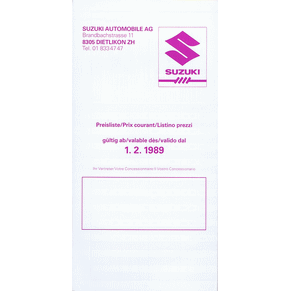 Price list Suzuki 1989 (Switzerland)